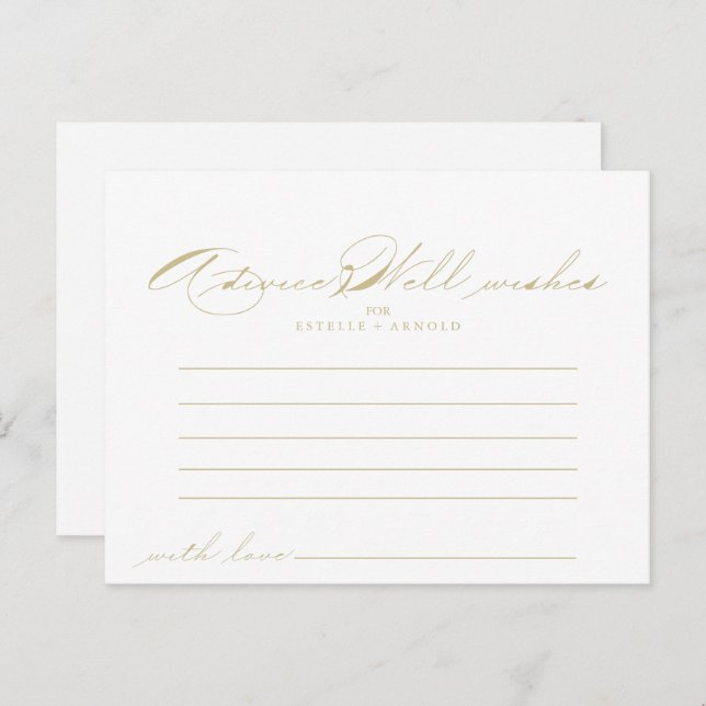 Elegant Calligraphy Gold Wedding Advice Card (Front/Back)
