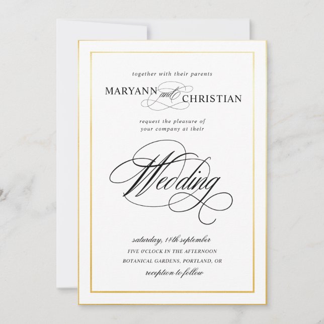 elegant calligraphy gold wedding invitation (Front)