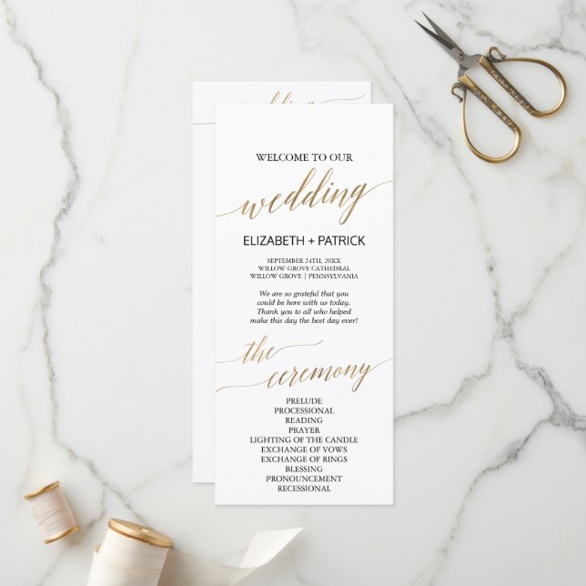 Elegant Calligraphy | Gold Wedding Party Program Programme (Front/Back In Situ)