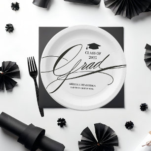 Elegant Calligraphy Grad Paper Plate
