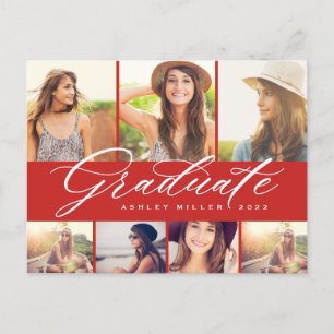 Elegant Calligraphy Graduate Photo Collage Party Invitation Postcard