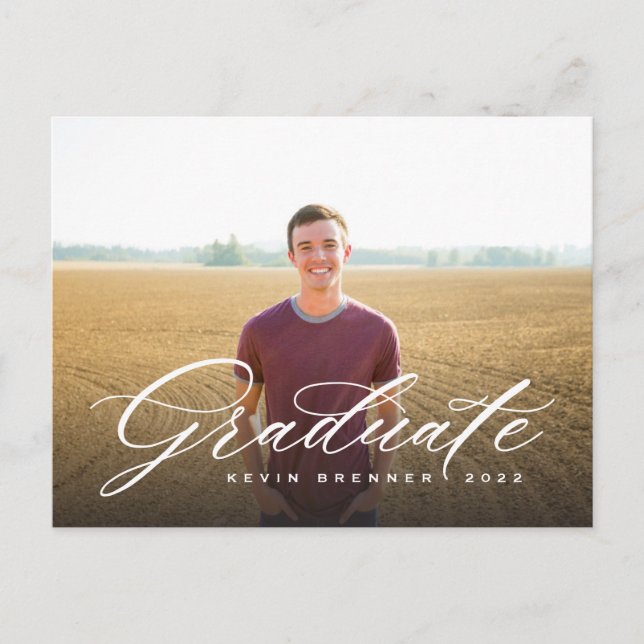 Elegant Calligraphy Graduate Photo Party Invitation Postcard (Front)