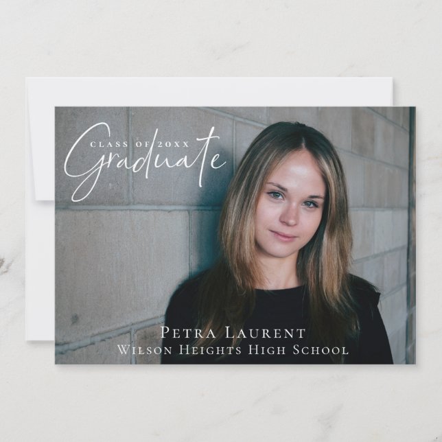 Elegant Calligraphy Graduation Photo Announcement (Front)