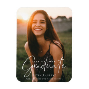 Elegant Calligraphy Graduation Photo Magnet