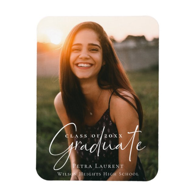 Elegant Calligraphy Graduation Photo Magnet (Vertical)