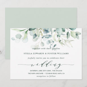 Elegant Calligraphy Green Foliage Wedding Invitation