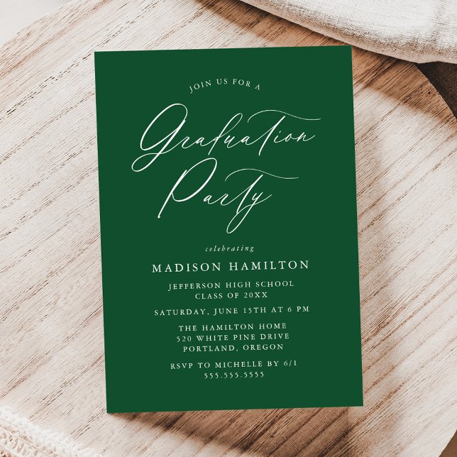 Elegant Calligraphy Green Graduation Party Invitation (Creator Uploaded)