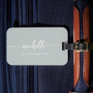 Elegant Calligraphy Green Script Monogram Name Luggage Tag