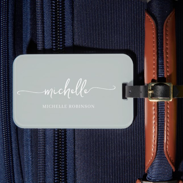 Elegant Calligraphy Green Script Monogram Name Luggage Tag (Front Insitu 4)