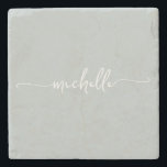 Elegant Calligraphy Green Script Monogram Name  Stone Coaster<br><div class="desc">Elegant Chic Modern Sage Green Monogram Name Signature Script Custom Personalised Stone Coaster. This design featuring custom name in a cursive hand lettered swash tail font calligraphy (or typography) on sage green or dusty green colour background. These are easy to customise it. Great stylish feminine housewarming gift, wedding, also for...</div>