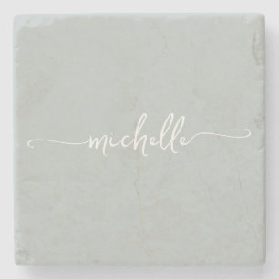 Elegant Calligraphy Green Script Monogram Name  Stone Coaster