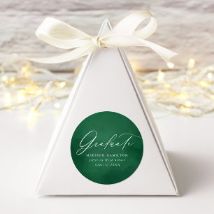 Elegant Calligraphy Green Watercolor Graduation Classic Round Sticker