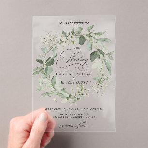 Elegant Calligraphy Greenery Eucalyptus Wedding Acrylic Invitations
