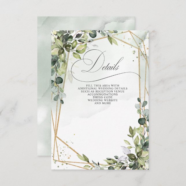 Elegant Calligraphy Greenery Eucalyptus Wedding Enclosure Card (Front/Back)