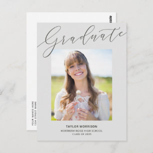 Elegant Calligraphy Grey 2024 Photo Graduation Postcard