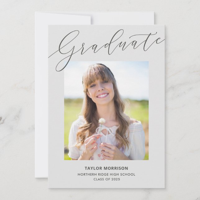 Elegant Calligraphy Grey 2025 Photo Graduation Invitation (Front)