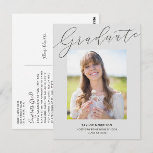 Elegant Calligraphy Grey 2025 Photo Graduation Postcard