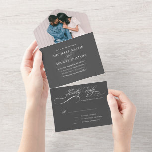 elegant calligraphy grey all in one invitation