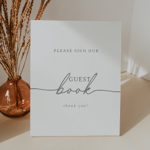 Elegant Calligraphy Grey Chic Wedding Guest Book Pedestal Sign