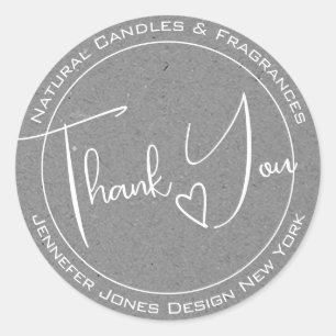 Elegant Calligraphy Grey Paper Thank You Labels