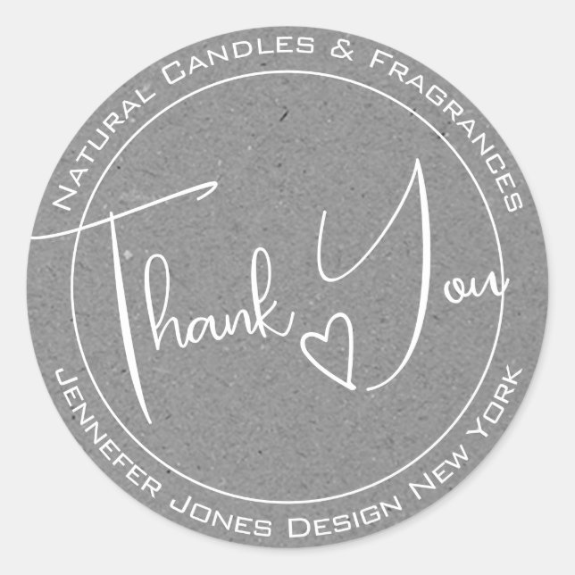 Elegant Calligraphy Grey Paper Thank You Labels (Front)