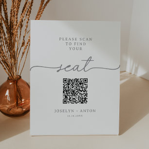 Elegant Calligraphy Grey Seating Chart QR Code Pedestal Sign