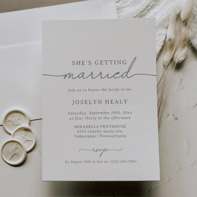 Elegant Calligraphy Grey She's Getting Married Invitation (Creator Uploaded)