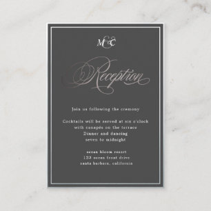 Elegant Calligraphy grey silver Reception Enclosure Card