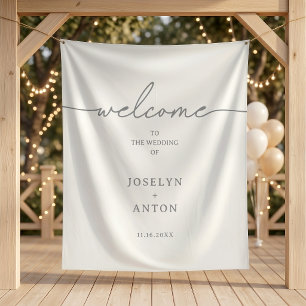 Elegant Calligraphy Grey Wedding Welcome Tapestry