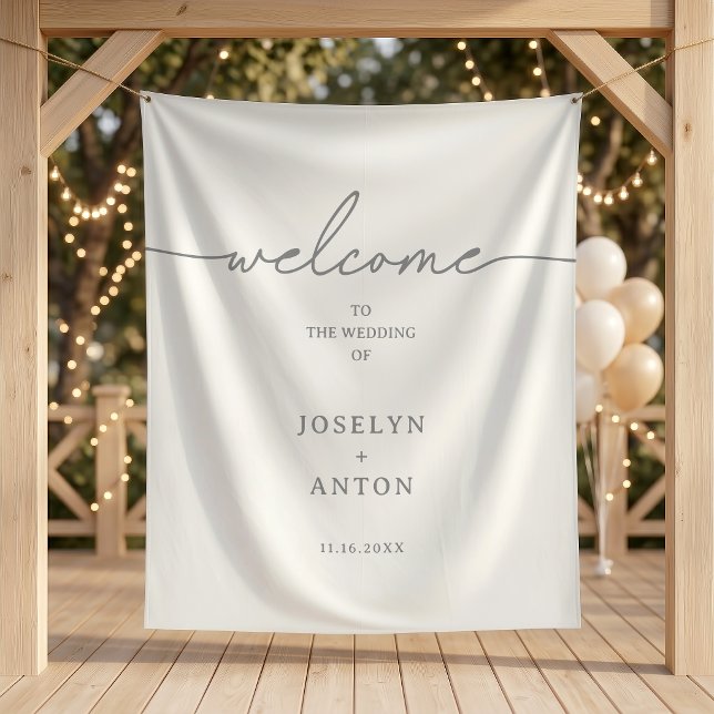 Elegant Calligraphy Grey Wedding Welcome Tapestry (Creator Uploaded)