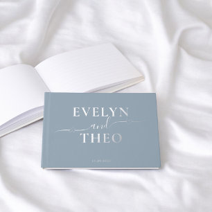 Elegant Calligraphy Heart Blue Wedding Guest Book