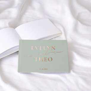 Elegant Calligraphy Heart Sage Green Guest Book