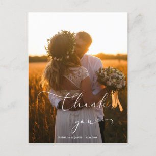 Elegant Calligraphy Heart Wedding Thank you Postcard