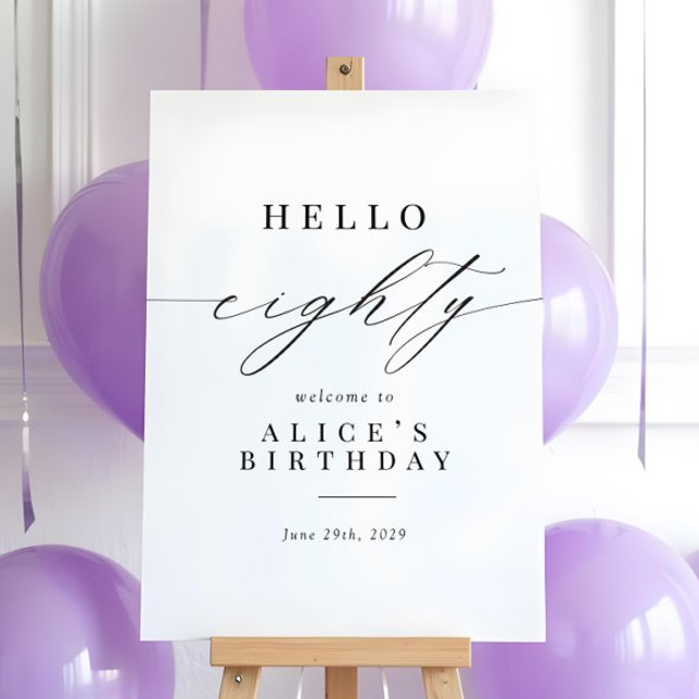 Elegant Calligraphy Hello 80 Birthday Welcome Sign (Creator Uploaded)