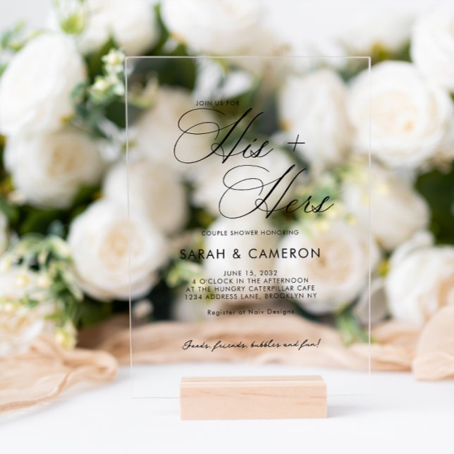 Elegant Calligraphy His Her Couple Shower Acrylic Invitations (Creator Uploaded)