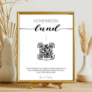 Elegant Calligraphy Honeymoon Fund QR Code Wedding Pedestal Sign