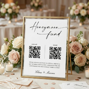 Elegant Calligraphy Honeymoon Fund QR Code Wedding Poster