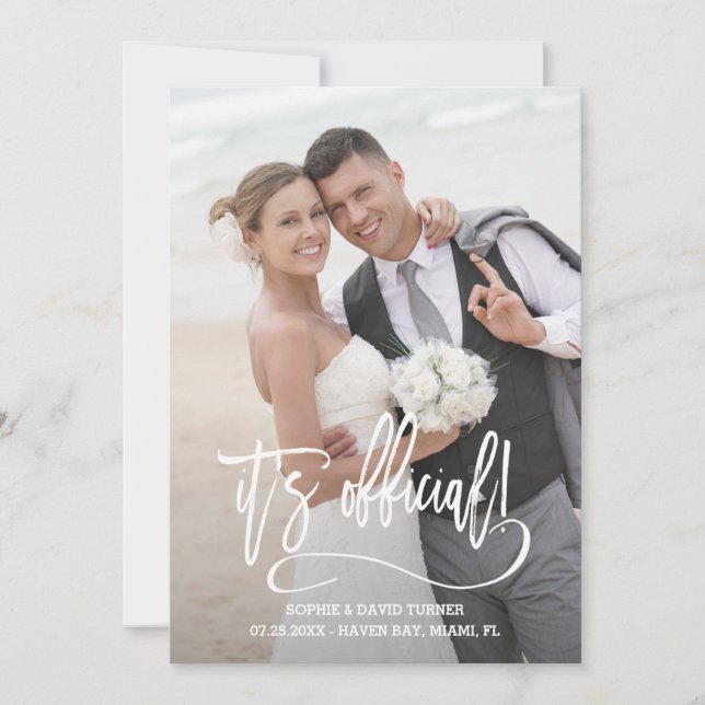 Elegant Calligraphy It's official Wedding Announcement (Front)
