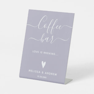 Elegant Calligraphy Lavender Wedding Coffee Bar Pedestal Sign