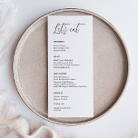 Elegant Calligraphy Let's Eat Wedding Dinner Menu<br><div class="desc">Commemorate your special day with wedding menu cards that elegantly capture the essence of your love story. Easy to customise and perfect for any wedding or event. Please click the "Customise it" button and use our design tool to modify this template. Check out the Graphic Art Design store for other...</div>