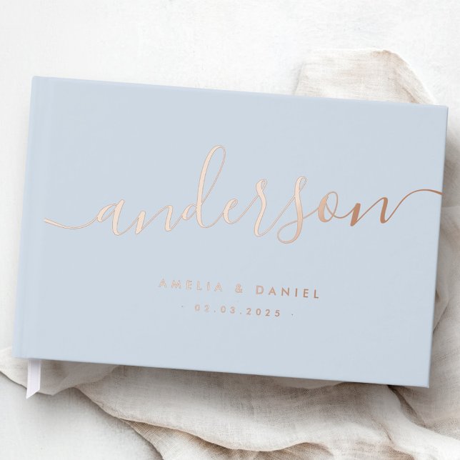 Elegant calligraphy light dusty blue wedding real guest book (Elegant calligraphy light dusty blue wedding real foil guest book)