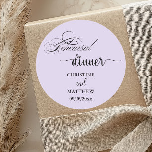 Elegant Calligraphy Light Purple Rehearsal Dinner Classic Round Sticker