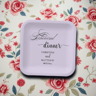 Elegant Calligraphy Light Purple Rehearsal Dinner Paper Plate