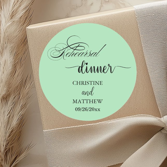 Elegant Calligraphy Light Teal Rehearsal Dinner Classic Round Sticker (Creator Uploaded)