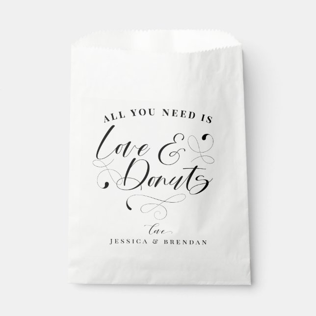 Elegant Calligraphy Love & Doughnuts Wedding Favou Favour Bags (Front)