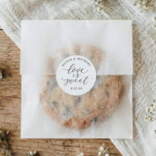 Elegant Calligraphy Love is Sweet Wedding Classic Round Sticker