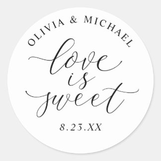Elegant Calligraphy Love is Sweet Wedding Classic Round Sticker