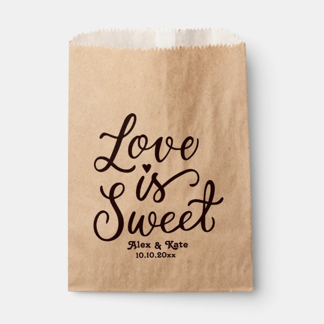 Elegant Calligraphy Love is Sweet Wedding Favour Bags (Front)