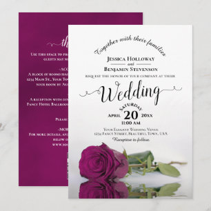 Elegant Calligraphy Magenta Rose QR Code Wedding Invitation