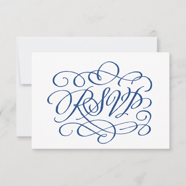 Elegant Calligraphy Marseille Blue Meal Choice RSVP Card (Front)